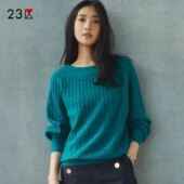 23区日系春季 商场同款 通勤宽松纯羊毛圆领套头毛衣蝙蝠袖 针织毛衫