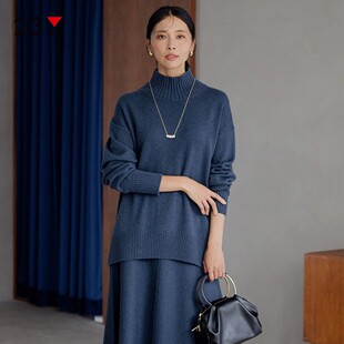 商场同款 23区日系春季 通勤宽松羊毛羊绒混纺高领套头毛衣针织毛衫