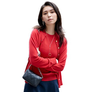 23区日系春季通勤直筒羊绒羊毛混纺圆领毛衣开衫针织毛衫商场同款