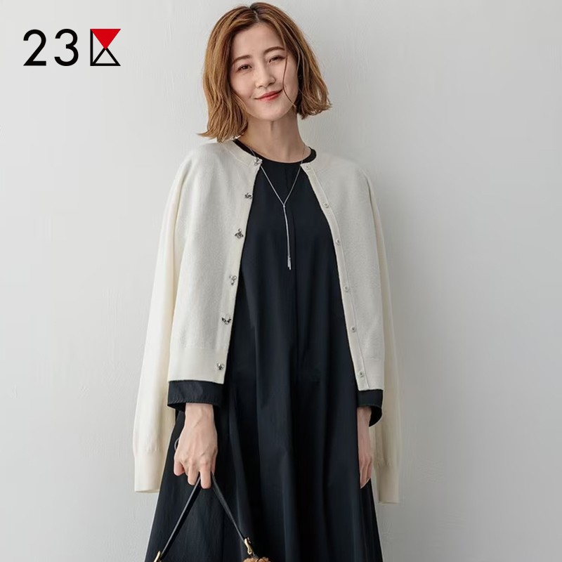 纯羊毛圆领针织毛衣开衫商场同款