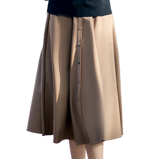 23区日系秋季通勤宽松版羊毛混纺过膝半身裙中长喇叭裙商场同款