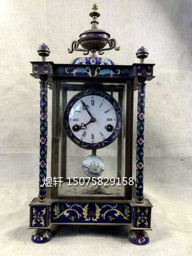 钟表景泰蓝机械四明钟錾珐琅复古做旧纯铜自鸣钟风水报时条案欧洲