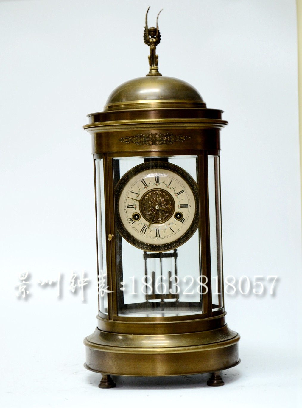 圆亭钟 古典机械 纯铜座钟 黄铜机芯 整半点报时 上弦仿古董做旧