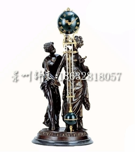 铜铸塑像 古典摆钟 发条钟 老式 复古纯铜做旧 摇摆钟 古钟 欧式