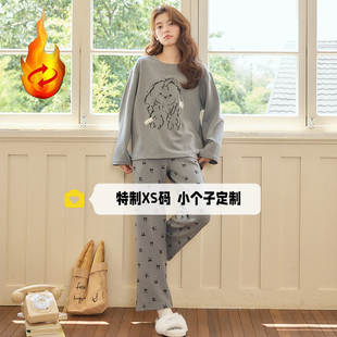 冬季150cm小个子长袖套头保暖女睡衣套装家居服薄绒秋德绒睡衣xs
