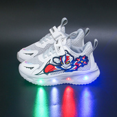 透气跑步儿童亮灯鞋 子网面奥特曼发光鞋 男4岁中童 男童2岁鞋 宝宝鞋