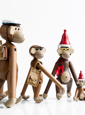 朋有家丹麦猴子木质玩偶摆件北欧玄关软装饰品挂件创意高颜值礼物