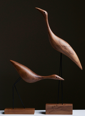 仙鹤胡桃木摆件木质木雕工艺品新中式客厅电视柜创意艺术软装饰品