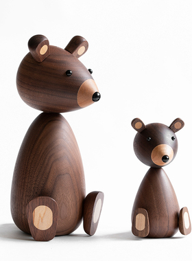 小熊黑胡桃木质软装摆件ins创意儿童生日礼物萌设计师装饰北欧风
