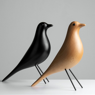 饰品北欧软装 高级感摆件创意书架摆设木制工艺品 装 鸽子木质鸟软装