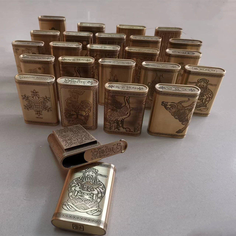 纯铜烟盒雕刻压花滑盖烟盒