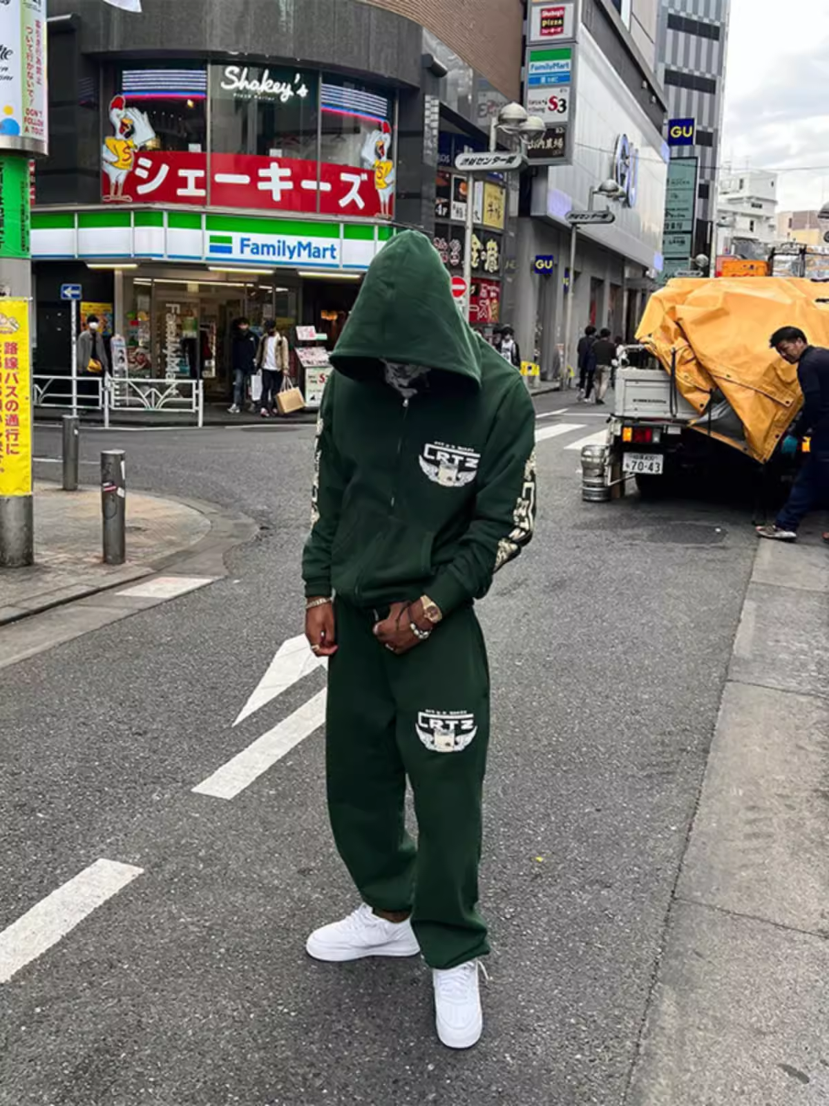 重磅高克重Drill风美式街头嘻哈连帽加绒开衫卫衣外套男潮牌套装