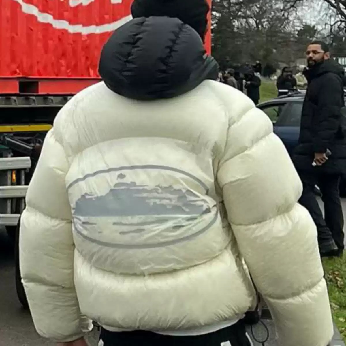 DRILL英式街头嘻哈透明3M反光印花短款连帽羽绒服男潮牌冬季外套