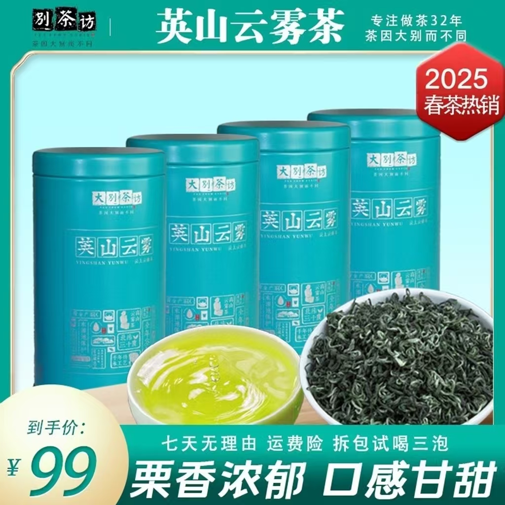 大别茶访2025雨前高山栗香耐泡英山云雾茶新春绿茶叶50g罐散装