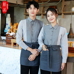 定制奶茶店工作服衬衣长袖咖啡店蛋糕店西餐厅服务员甜品店女印绣