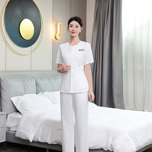 新款美容师工作服女春夏高端美容师工服套装气质修身职业技师服装