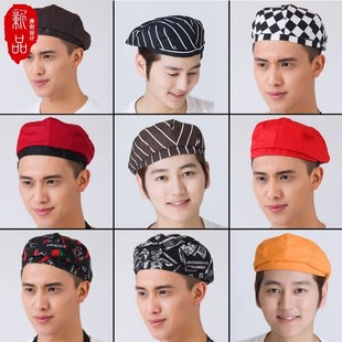 厨师帽子男布料工作帽酒店餐厅工作服帽女厨房时尚 餐饮贝雷帽黑色