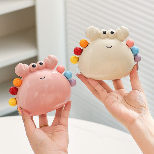 螃蟹水果叉甜品可爱不锈钢小叉子陶瓷收纳罐套装果插儿童安全果签