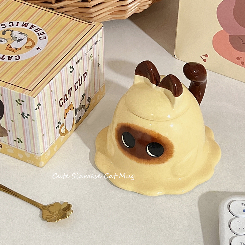 可爱逻辑猫马克杯带盖勺创意水杯女杯子送闺蜜搞怪陶瓷杯生日礼物