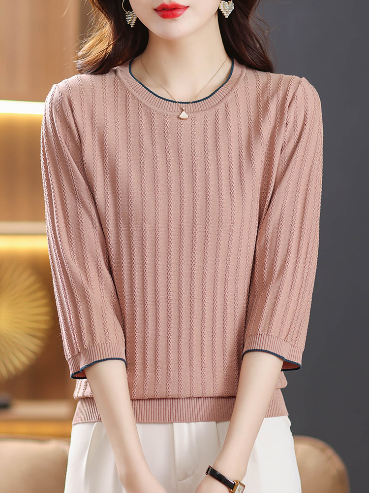 中袖t恤女士七分袖上衣中年妈妈秋装2025新款高端洋气针织打底衫