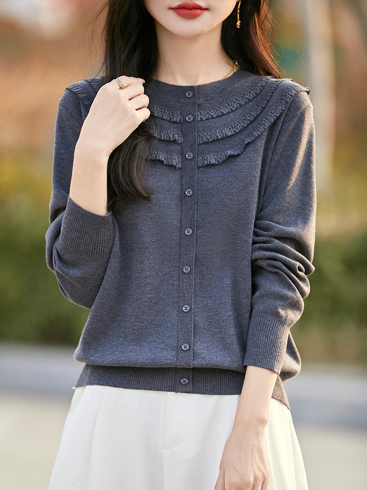 花边针织打底衫女春秋洋气独特别致上衣秋装2025年新款假开衫毛衣