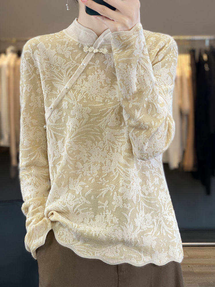 新中式国风上衣针织打底衫秋装2025年新款女装洋气内搭高级感毛衣