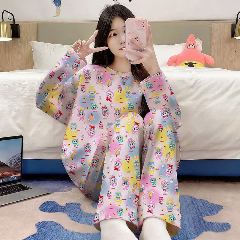 可爱卡通印花睡衣女长袖两件套春夏季高级感萌系风宽松薄款家居服