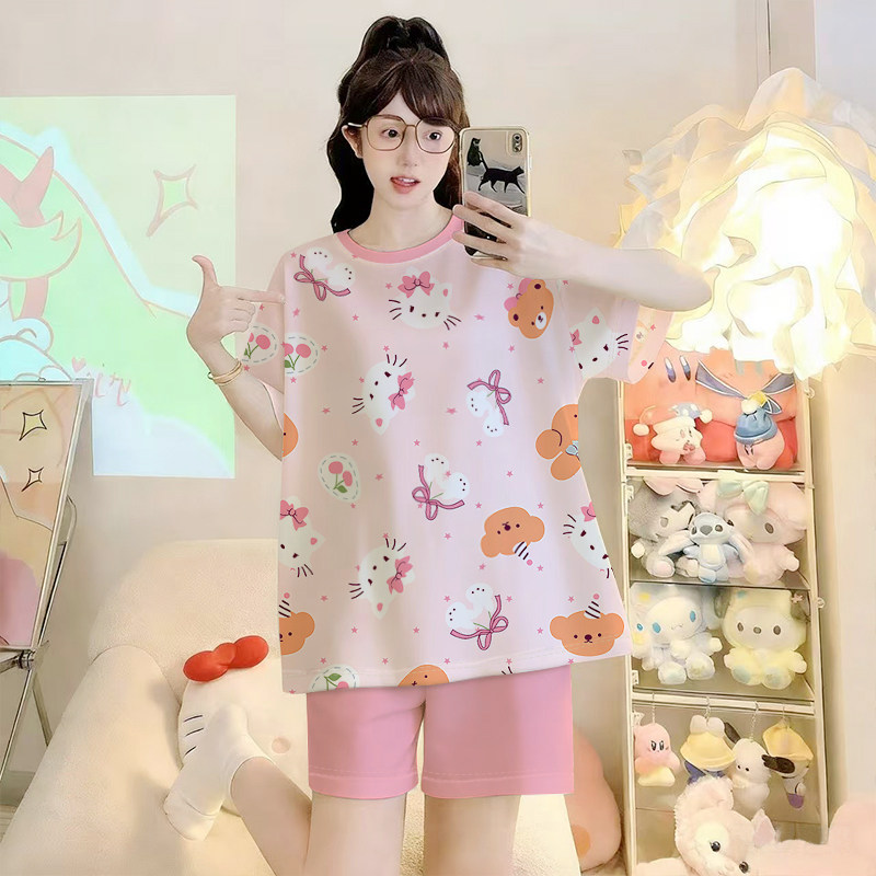 网红仿棉印花短袖睡衣女