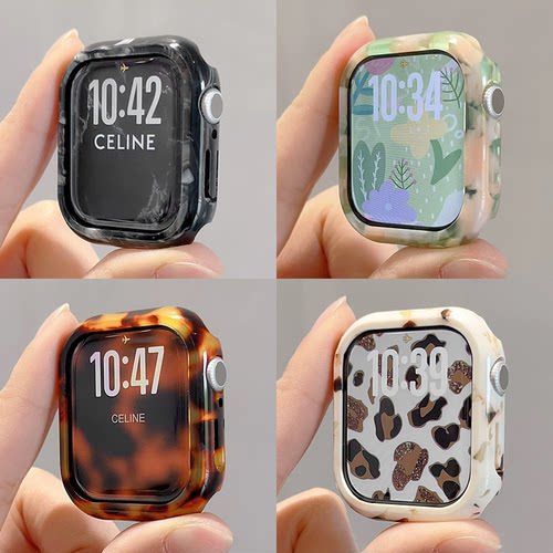树脂边框硬壳适用于iwatch10手表苹果applewatch98se半包防摔创意