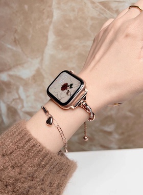 轻奢金属镶钻iwatch表带适用S9苹果表带applewatch7865se夏季女款
