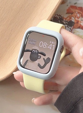 仙草夏天淡黄色拼色保护壳iwatch表带se适用Applewatch苹果手表s8