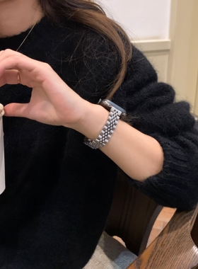 Monna韩国ins博主同款简约气质金属细款iwatch1098/s11se表带银色