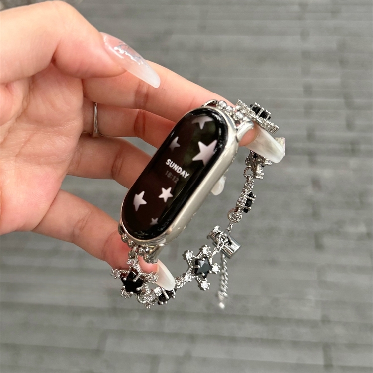 个性手环表带适用小米手环10/9表带nfc镶钻星星蓝黑腕带夏天手链