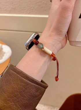 天然玛瑙抽拉绳iwatch表带适用S9苹果表带applewatch7865se夏季女