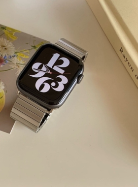 Monna自留款银色金属简约弹力表带iwatch1098/11se不锈钢通勤百搭