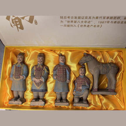 精品兵马俑彩绘五件套黑色陶俑套装摆件陕西西安纪念品特色小礼品