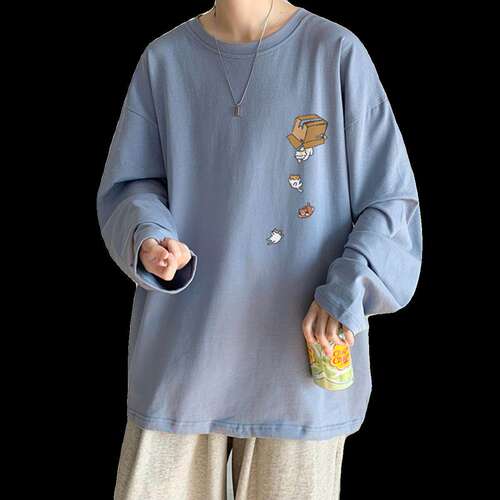 toversiz长袖潮流男衫学生