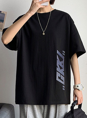 学生体恤男港风cec短袖ins休闲宽松百搭潮牌上衣帅气半袖t恤超火