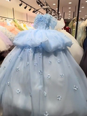 新款 小兰花蓝色花神梦幻公主风成人礼生日婚礼派对浅蓝抹胸蓬蓬裙