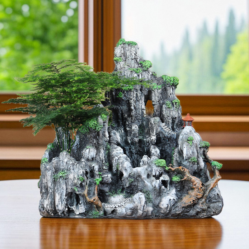 客厅盆栽中式假山树脂摆件家居装饰品园林微景观设计仿真造景绿植