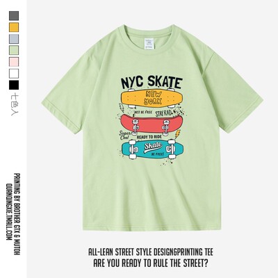 西海岸加州欧美印花纯棉圆领短袖