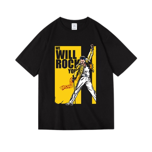 潮流欧美摇滚queen皇后乐队佛莱迪纯棉短半袖T恤男女夏季bf风ins