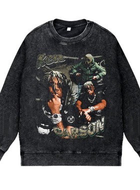 美式说唱嘻哈rapper水洗做旧印花vintage秋冬圆领卫衣KEN CARSON