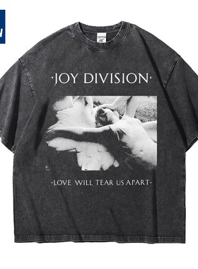 joydivision快乐分裂欧美潮流朋克宽松水洗重磅纯棉五分短袖T恤男