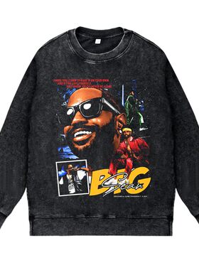 美式说唱歌手水洗做旧vintage秋冬套头圆领卫衣big sean大肖恩