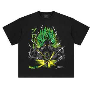 美式复古oversize落肩宽松五分袖T恤男女七龙珠赛亚人布罗利