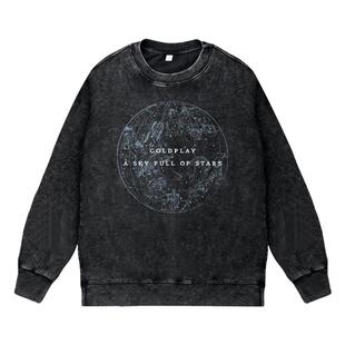 美式英伦复古做旧水洗vintage圆领套头卫衣摇滚乐coldplay酷玩