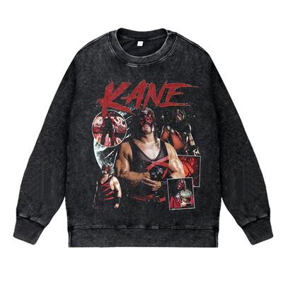美式复古vintage高街潮流WWE职业摔跤凯恩红色杀人机器圆领卫衣