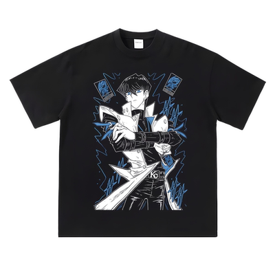 暗游戏王海马濑人卡牌青眼白龙T恤周边印花纯棉宽松短袖男女