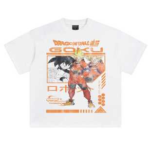 美式印花oversize落肩宽松五分袖T恤男女七龙珠孙悟空赛亚人